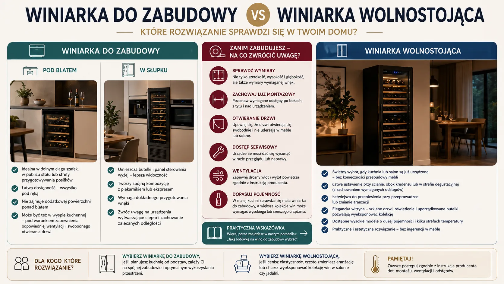 Winiarka do zabudowy vs winiarka wolnostojąca - które rozwiązanie sprawdzi się w Twoim domu?